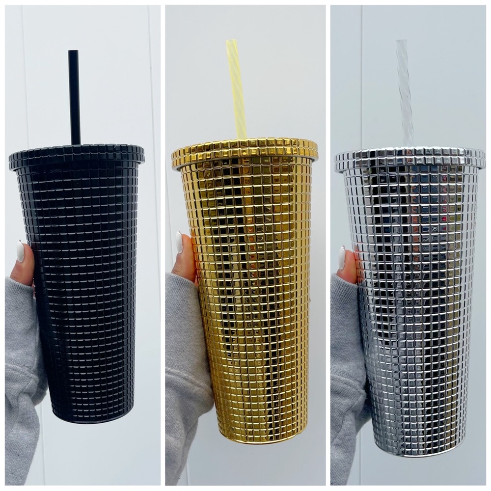 24oz glass , black , gold, silver